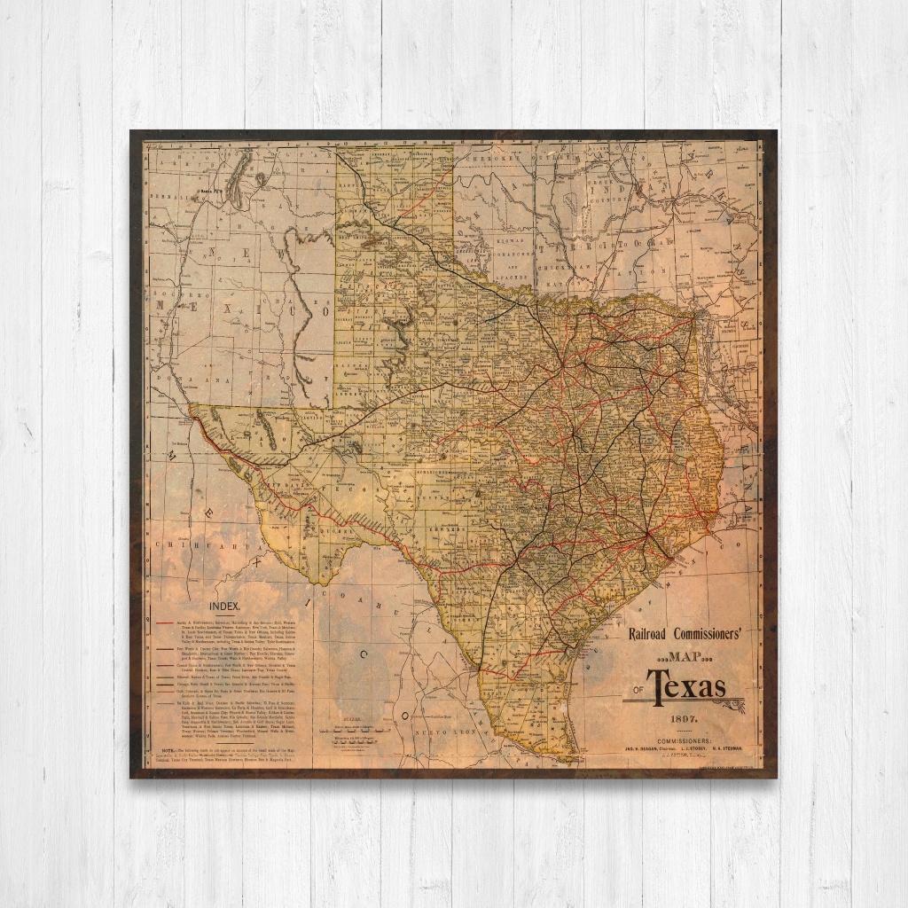 Texas State Map Texas Map Canvas Antiqued Texas Map Canvas | Etsy - Texas Map Canvas