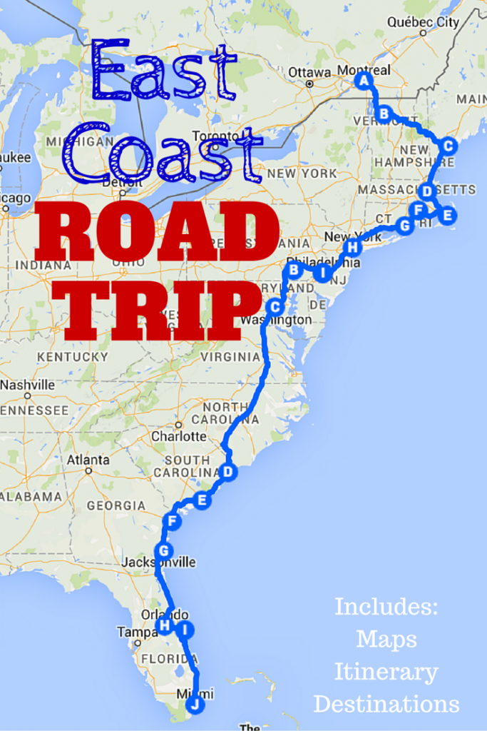 The Best Ever East Coast Road Trip Itinerary | Road Trip Ideas - Florida Road Trip Trip Planner Map