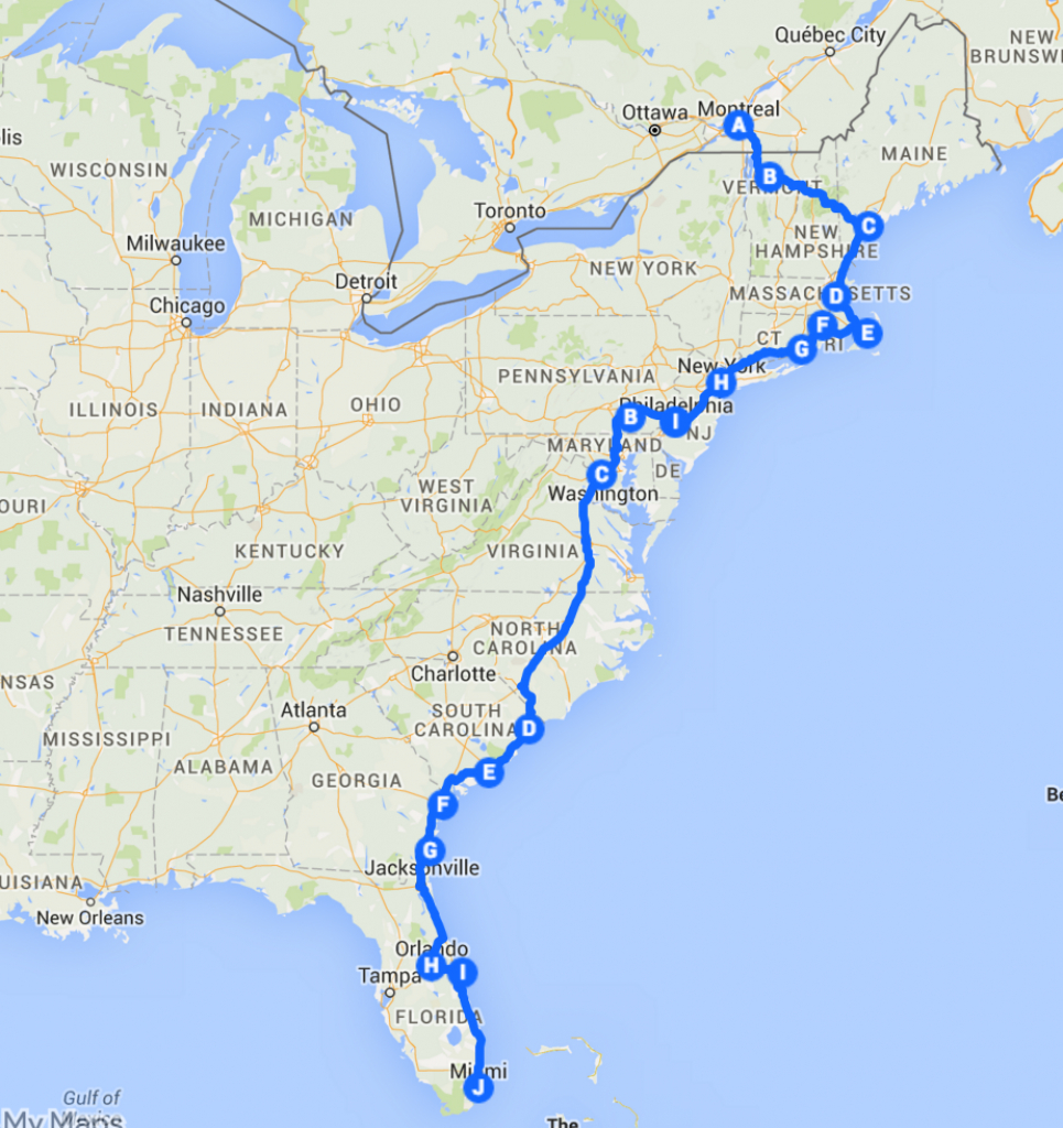 The Best Ever East Coast Road Trip Itinerary | Vacances | Idée - Florida Road Trip Trip Planner Map