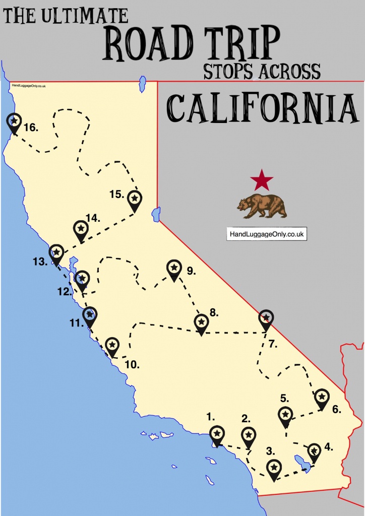 The Ultimate Road Trip Map Of Places To Visit In California - Hand - California Coast Drive Map