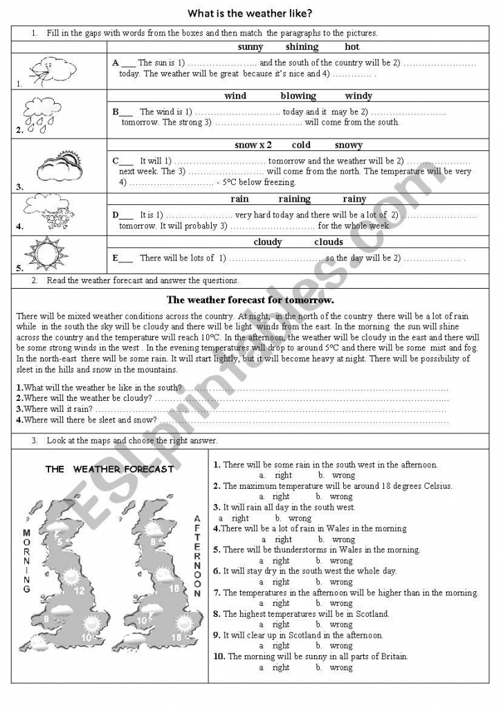 The Weather Forecast - Esl Worksheetjonata - Weather Map Worksheets Printable