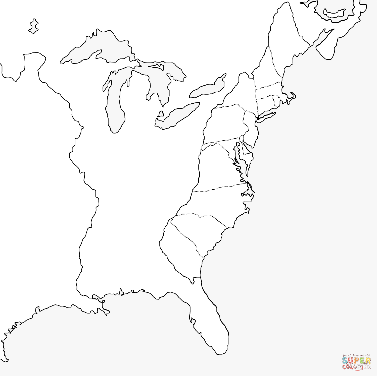 Free Printable 13 Colonies Map Coloring Page   Thirteen Colonies Blank Map Coloring Page Free Printable Coloring 13 Colonies Blank Map Printable 