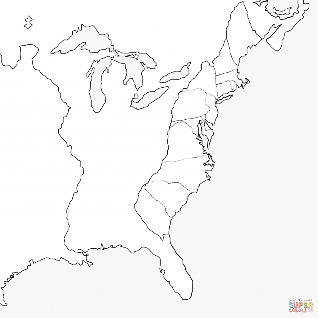 Thirteen Colonies Blank Map Coloring Page | Free Printable Coloring - Map Of The Thirteen Colonies Printable
