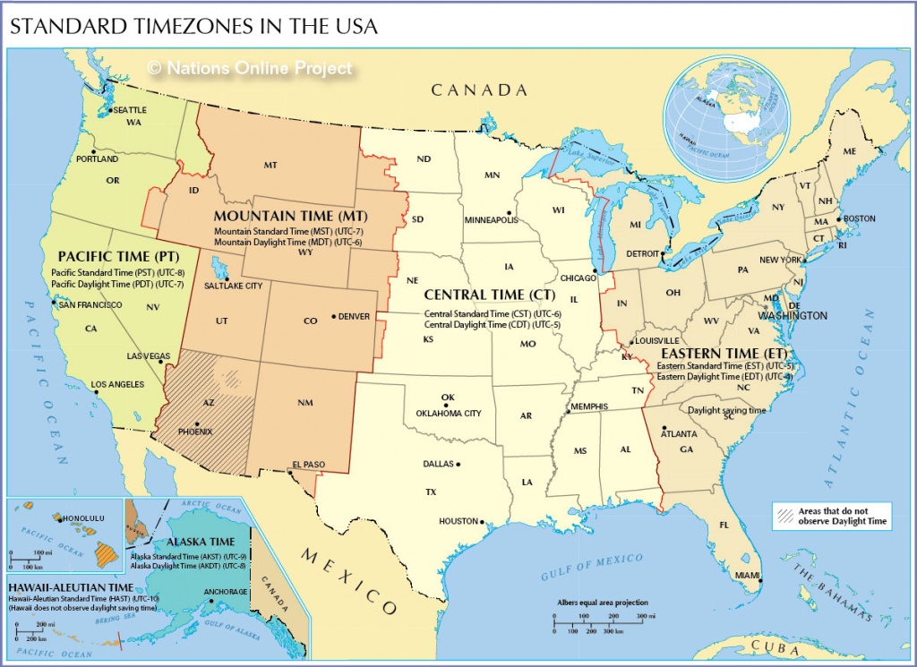 Time Zone Map Of The United States - Nations Online Project - Printable Map Of Us Time Zones With State Names