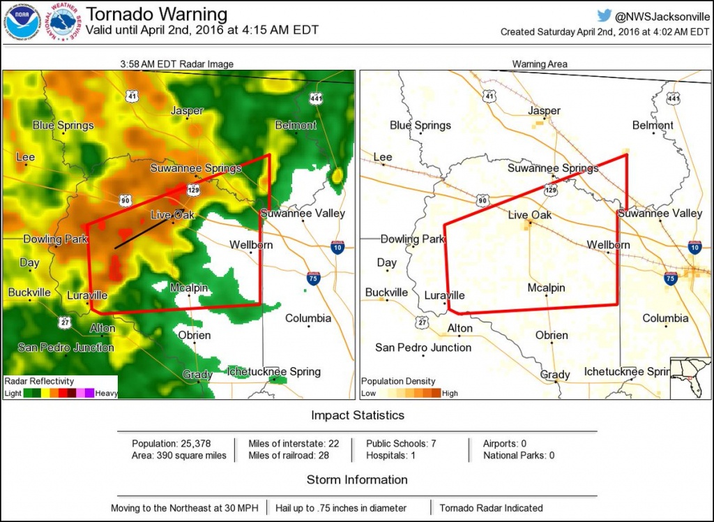 Tornado Warning: ⚠ Tornado Warning Including Live Oak Fl - Mcalpin Florida Map