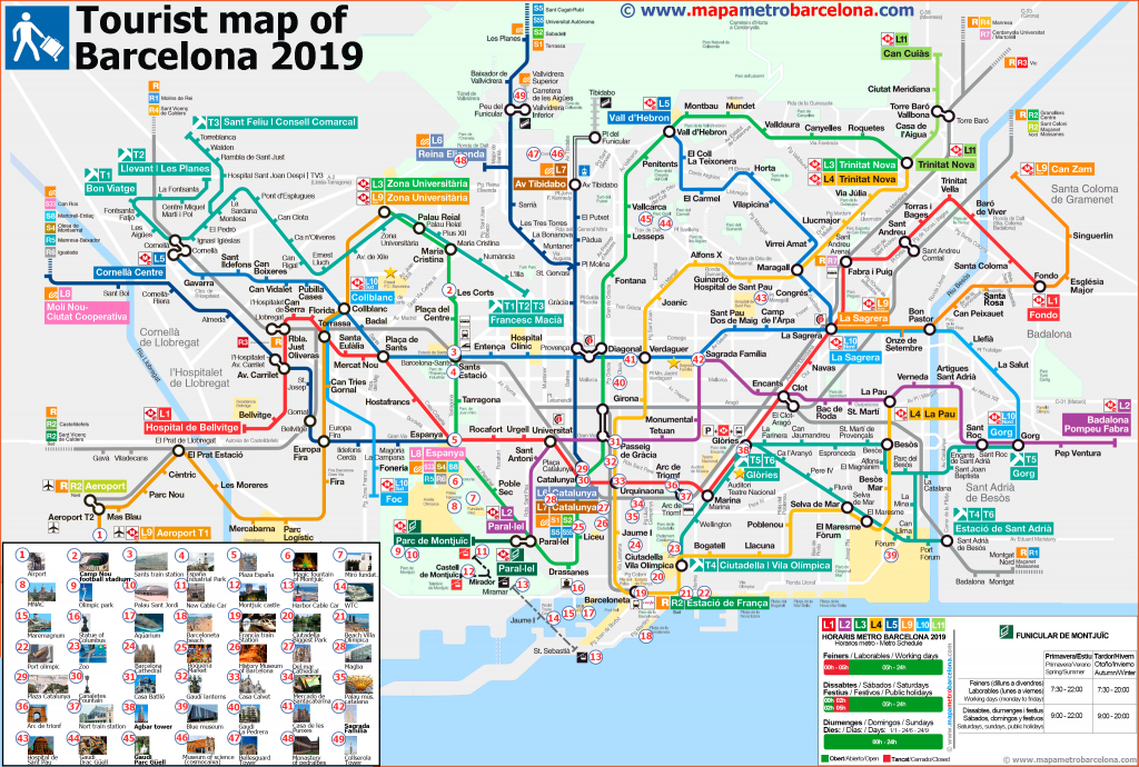 Tourist Map Of Barcelona, 49 Important Places For Tourists. - Barcelona City Map Printable