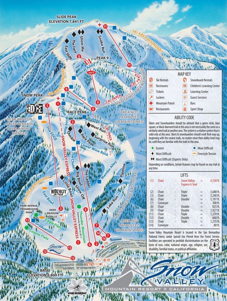 Trail Map – Snow Valley - Southern California Ski Resorts Map