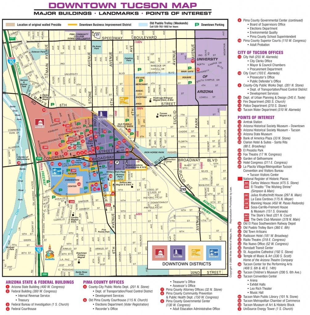 Tucson Downtown Map - Printable Map Of Tucson Az