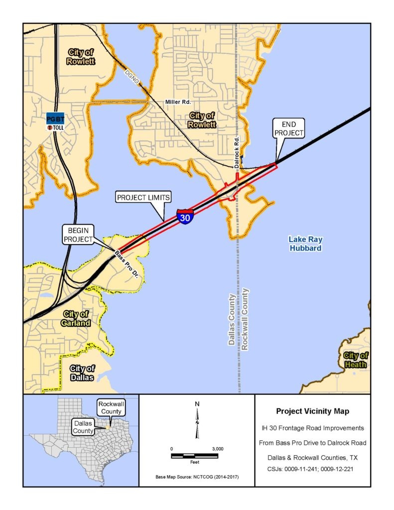 Txdot Public Hearing On I-30 Frontage Roads Improvements - Rowlett Texas Map