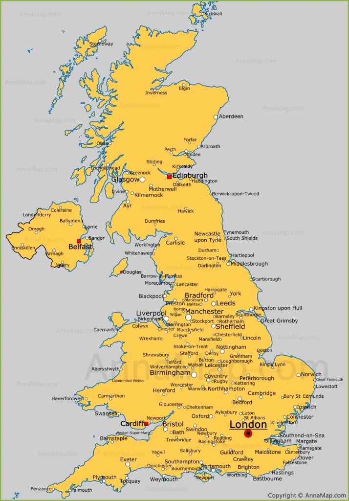 United Kingdom Cities Map | Cities And Towns In Uk - Annamap - Printable Map Of England With Towns And Cities