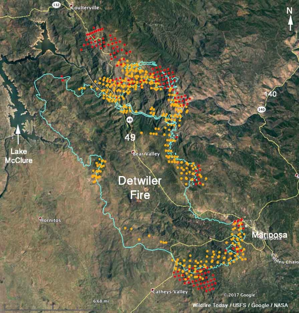 Updated Map Of Detwiler Fire Near Mariposa, Ca - Wednesday Afternoon - California Fire Map 2017
