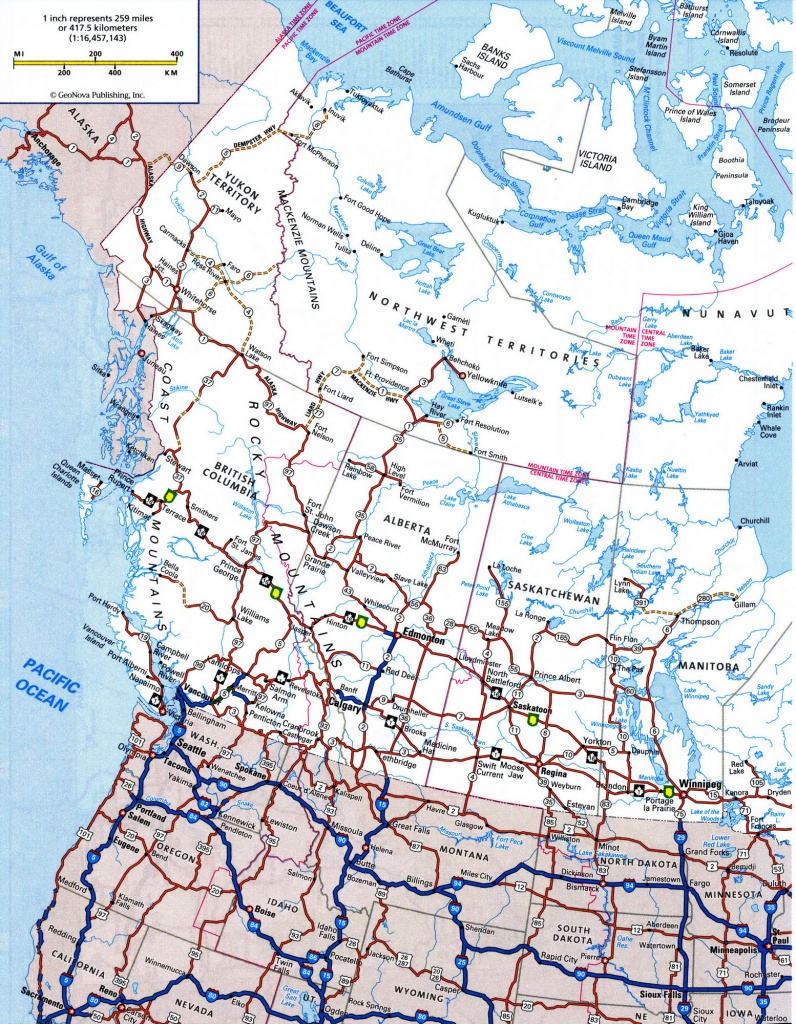 Us And Canada Road Map And Travel Information | Download Free Us And - Printable Road Map Of Canada