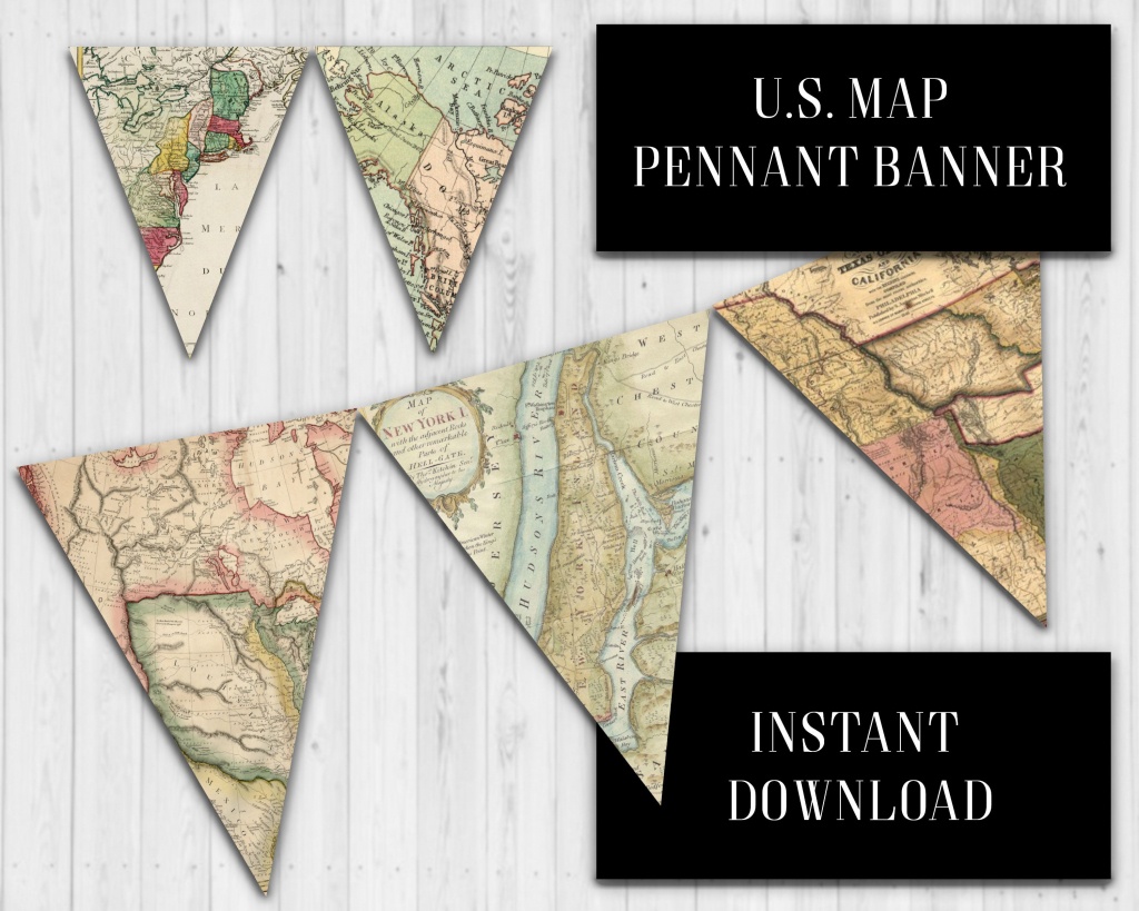 Us Map Pennant Banner, Vintage Us Map Banner, Classroom Banner - Printable Map Banner