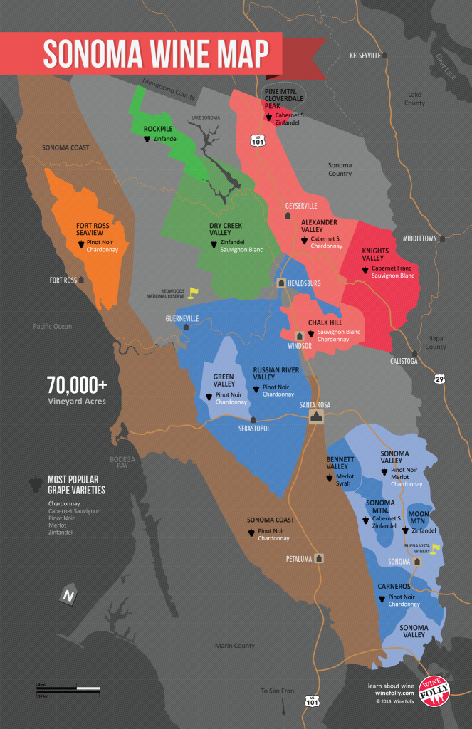 Usa: California, North Coast Wine Map In 2019 | Wine Guides - Map Of Wineries In Sonoma County California