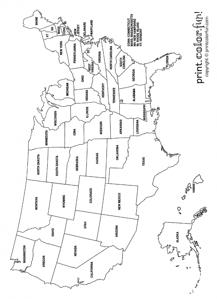 Usa Coloring Page - Labeled With States Names - From Print Color Fun - United States Color Map Printable