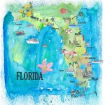 Usa Florida State Fine Art Print Retro Vintage Map With Touristic   Florida Map Artwork