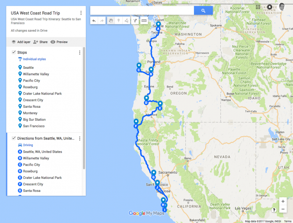 Usa West Coast Road Trip Itinerary: Seattle To San Francisco | Just - Seattle To California Road Trip Map