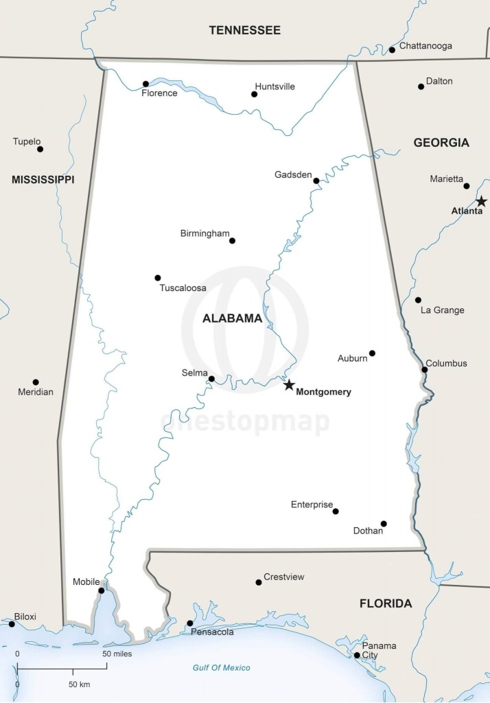 Vector Map Of Alabama Political | One Stop Map - Alabama State Map Printable