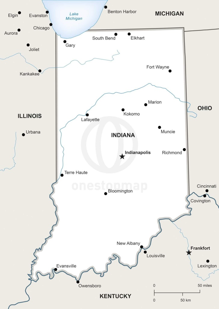 Vector Map Of Indiana Political | One Stop Map - Printable Map Of Indiana
