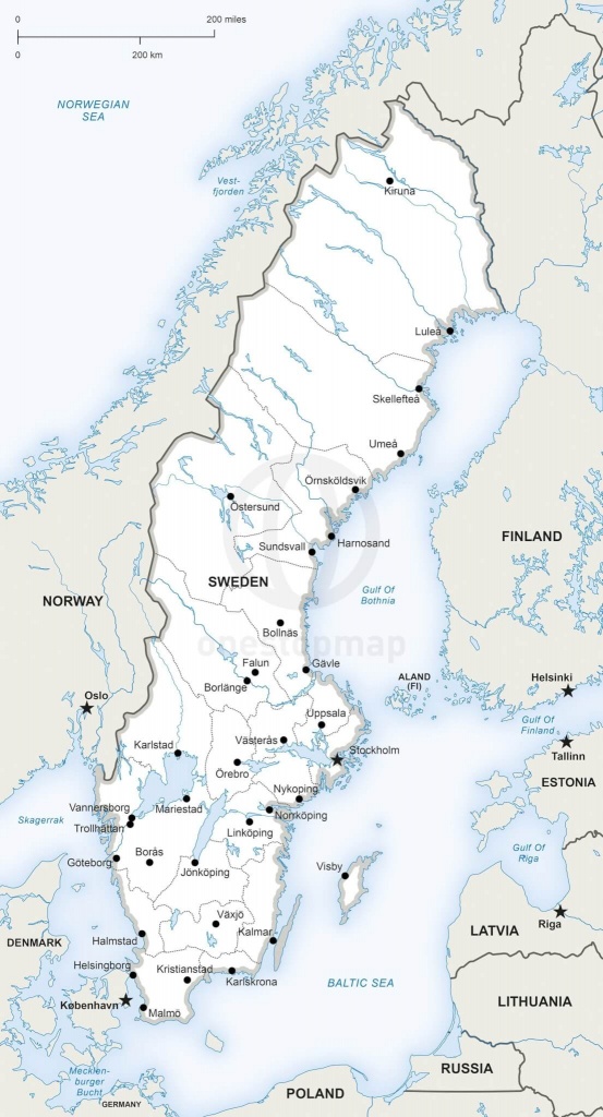 Vector Map Of Sweden Political | One Stop Map - Printable Map Of Sweden
