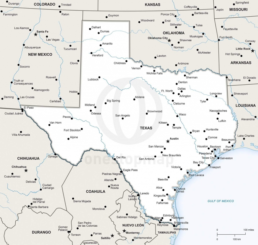 Vector Map Of Texas Political | One Stop Map - Texas Map Print