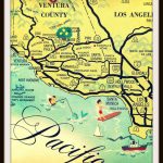 Vintage California Art, Los Angeles Map, Santa Monica Map, Ventura   Map Of Mid California