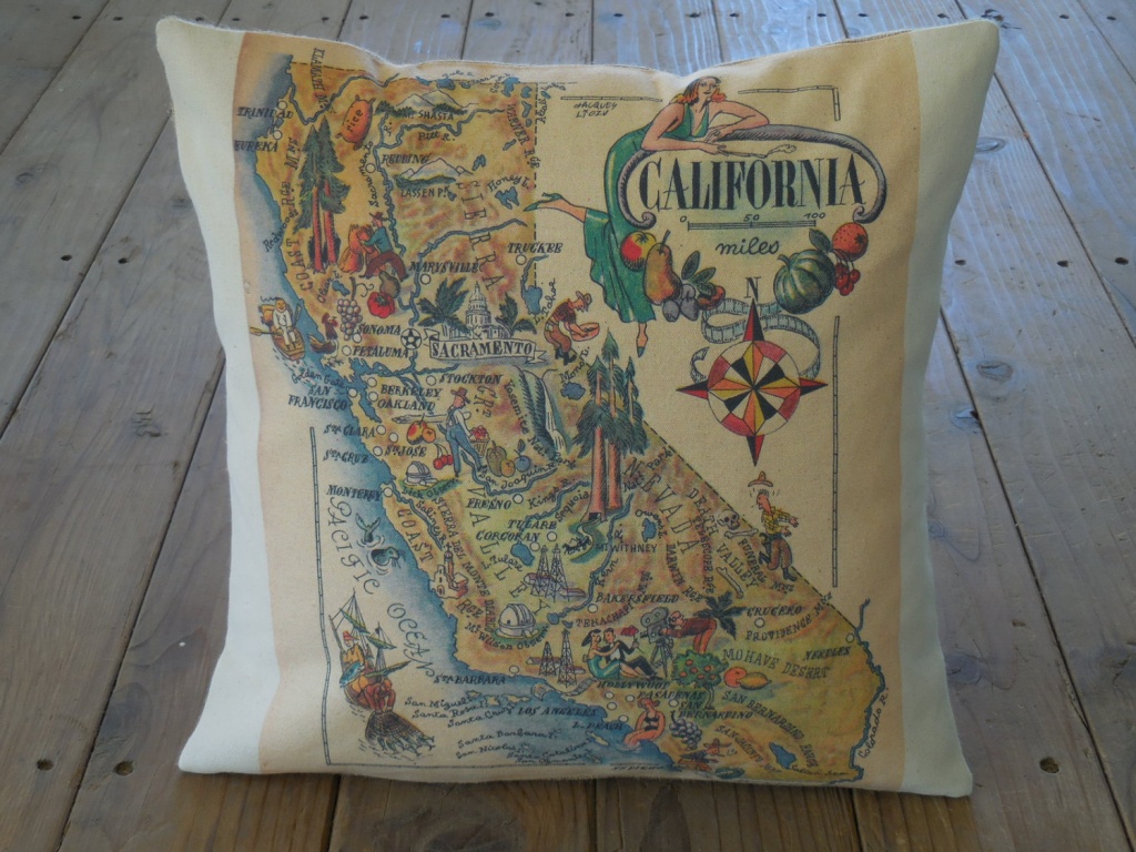 Vintage California Map Pillow Travel Geography Ca | Etsy - California Map Pillow