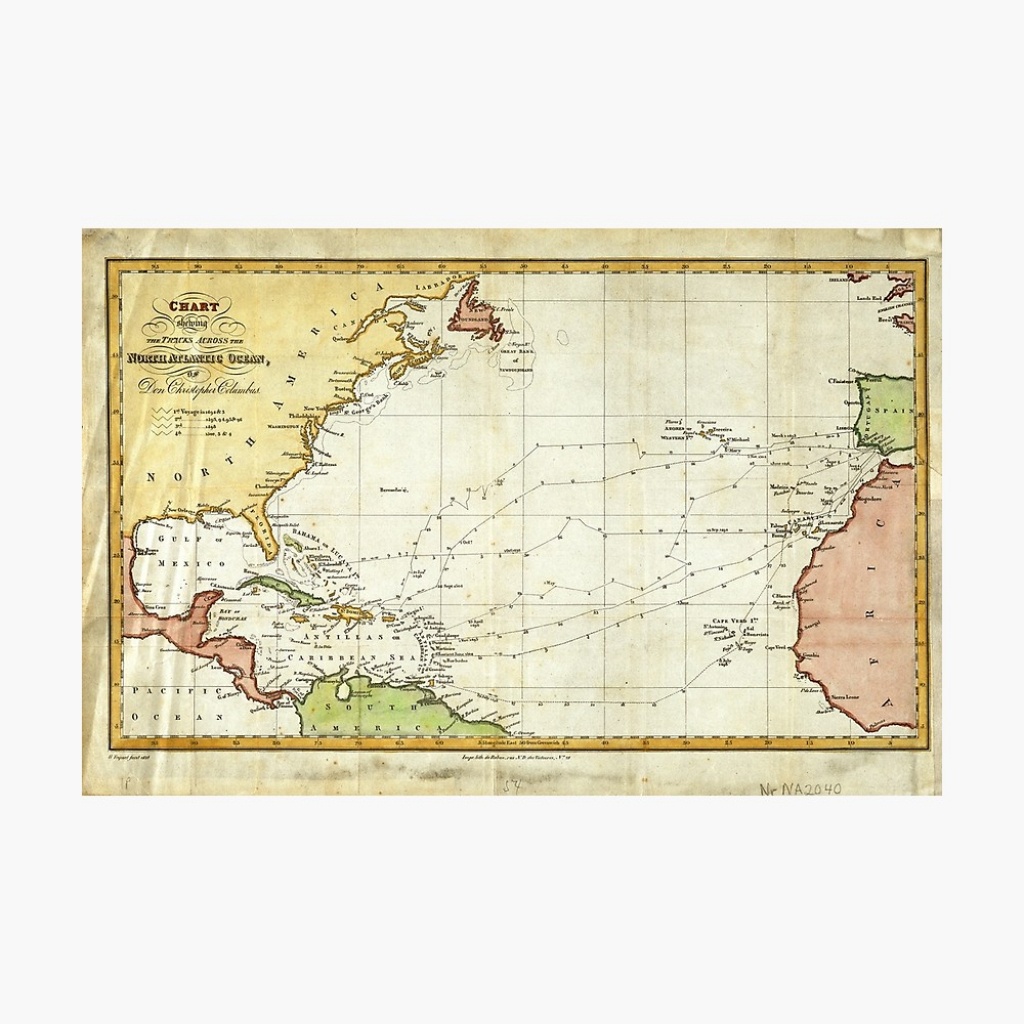Vintage Christopher Columbus Voyage Map (1828)&amp;quot; Photographic Print - Printable Map Of Christopher Columbus Voyages