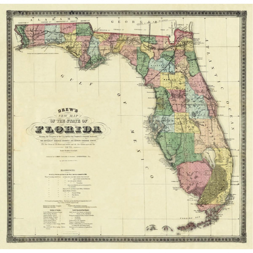Vintage Florida Map - 1870 - Antique Florida Maps For Sale