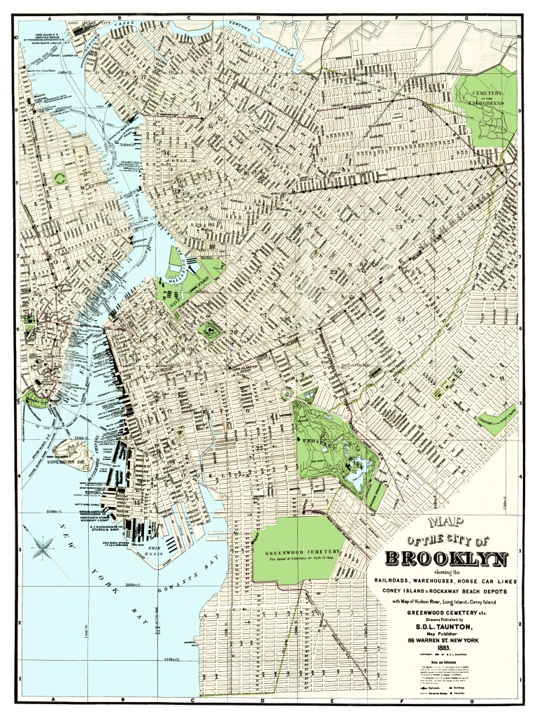 Vintage Guide Map And Directory Of Brooklyn From 1883 - Knowol - Printable Map Of Brooklyn