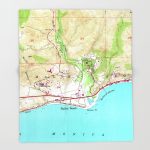 Vintage Map Of Malibu California (1950) Throw Blanket   Malibu California Map