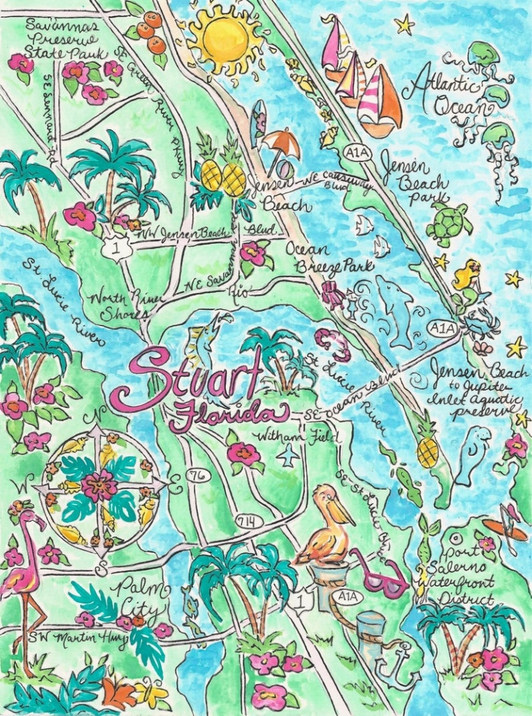 Watercolor Map Of Stuart Florida | Etsy - Watercolor Florida Map