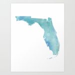 Watercolor State Map   Florida Fl Blue Green Art Print   Watercolor Florida Map