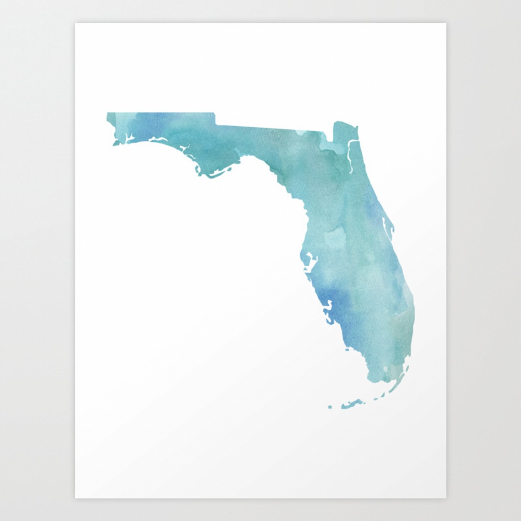 Watercolor State Map - Florida Fl Blue Green Art Print - Where Is Watercolor Florida On A Map