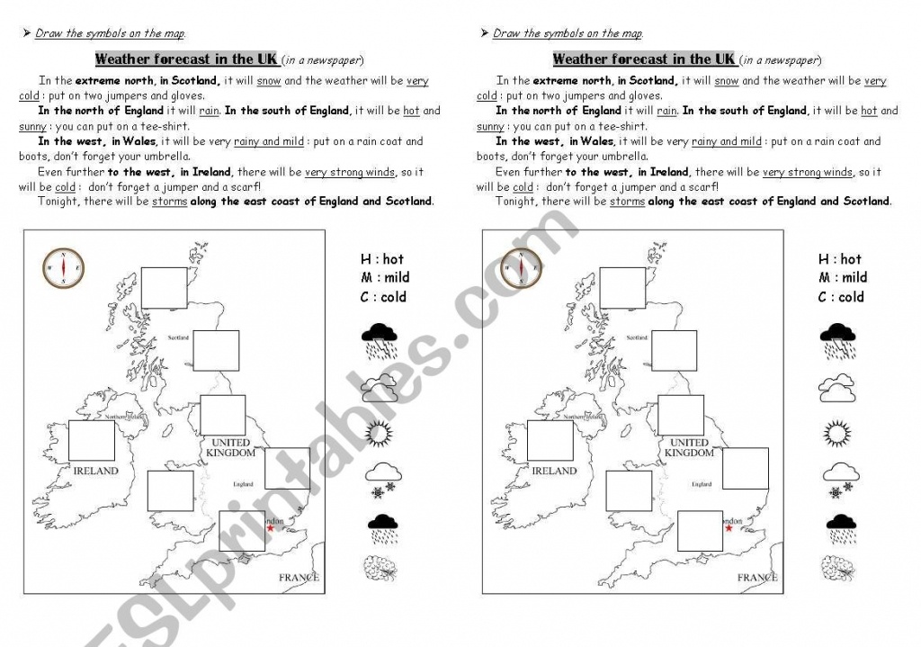 Weather Forecast In The Uk - Esl Worksheetpomme500 - Weather Map Worksheets Printable