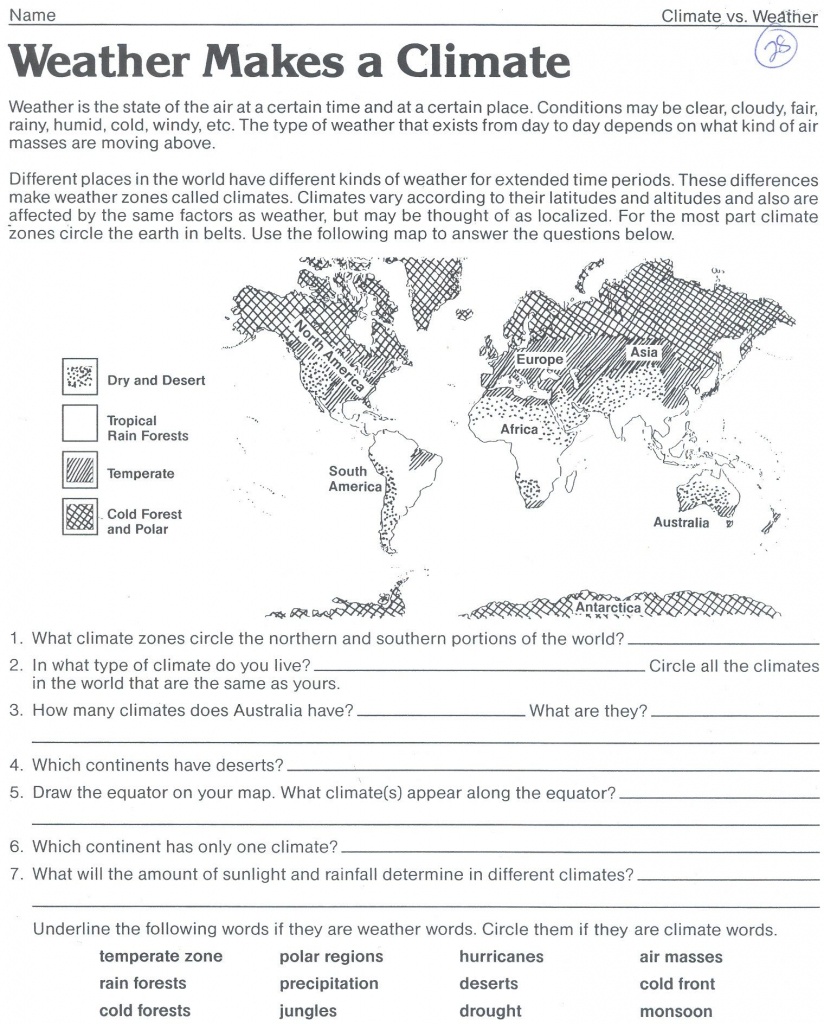 Weather Makes A Climate Worksheet | Science | Science Worksheets - Free Printable Weather Map Worksheets