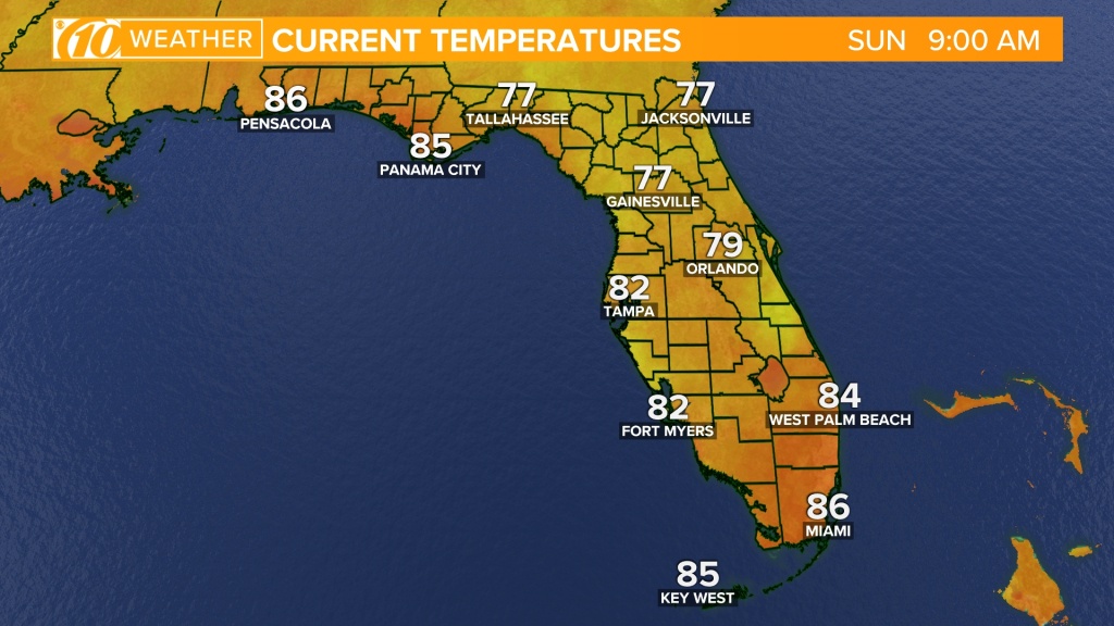 Weather Maps On 10News In Tampa Bay And Sarasota - Florida Weather Map With Temperatures