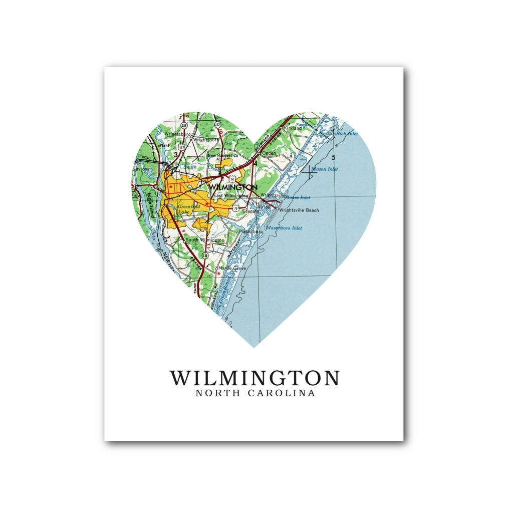 Wilmington Map Heart Print Wilmington Map Art Wilmington | Etsy - Printable Map Of Wilmington Nc