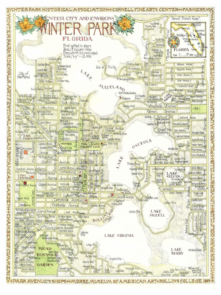 Winter Park, Florida Map 12X16 Print From Original Drawing. $25.00 - Winter Park Florida Map