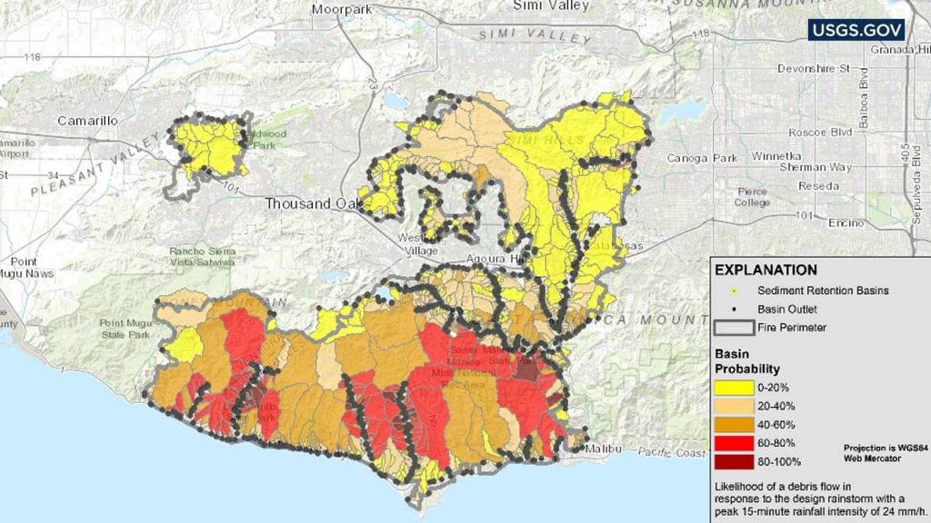 Woolsey Fire Mudslide Risk Map: Usgs Map Shows Likelihood Of Debris - Sherman Oaks California Map