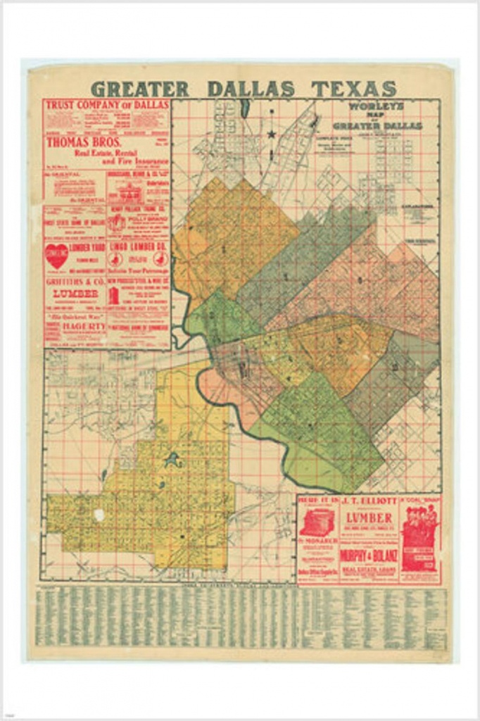 Worley&amp;#039;s Greater Dallas Texas Map Poster 1905 24X36 | Etsy - Texas Map Poster