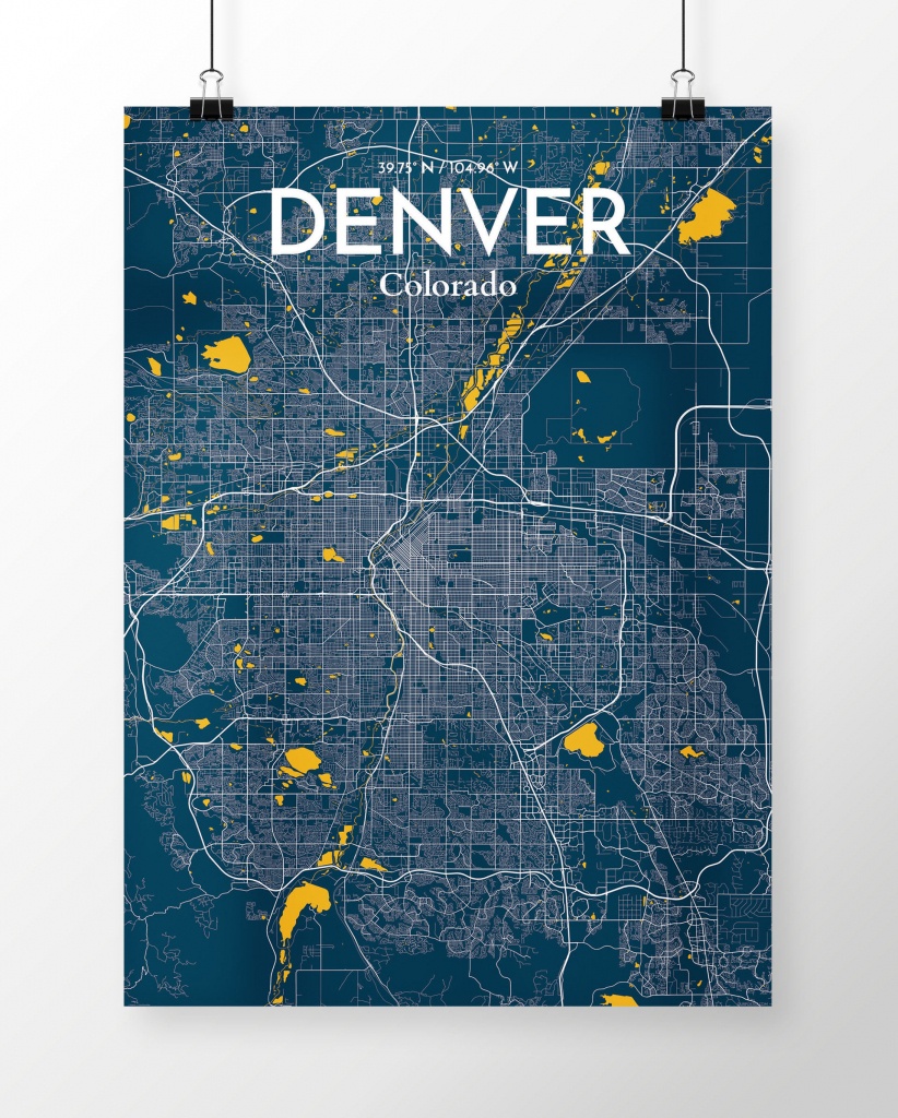 Wrought Studio &amp;#039;denver City Map&amp;#039; Graphic Art Print Poster In Blue - Denver City Map Printable